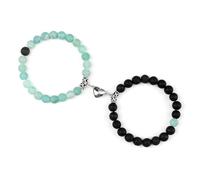 Gualiy 2Pcs Mens Beaded Bracelets, 8MM Green Stone Lava Rock Bracelet with Heart for Women Elastic 18CM