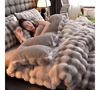 Gualiy 3 Piece Duvet Cover King Set Size, Velvet Furry Solid Color Double-sided Bedding Set, Includes 1 Duvet Cover 200x230cm with Zipper Closure, 2 Pillow Cases, 1 Flat Sheet, Dark Grey