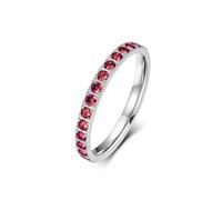 Gualiy 3MM Stainless Steel Band Ring, Silver Eternity Ring with Red Cubic Zirconia Wedding Bands Comfort Fit for Women Size R 1/2