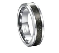 Gualiy 6/8MM Mens Tungsten Carbide Rings, Silver Ring Black Carbon Fiber Engagement Band Rings for Men Size H 1/2-X 1/2