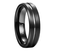 Gualiy 6MM Mens Tungsten Ring, Black Brushed Ring Centre Groove Wedding Anniversary Rings for Men Size W 1/2