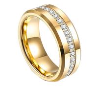 Gualiy 6MM Tungsten Carbide Ring, Gold Ring with Cubic Zirconia Wedding Rings and Band for Women Men Size Z