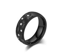 Gualiy 8MM 316L Stainless Steel Ring, Black Ring Football Pattern with Cubic Zirconia Promise Rings and Bands for Women Men Size R 1/2