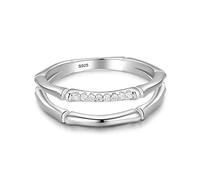 Gualiy 925 Sterling Silver Rings for Women Wedding Two Bones Design with Cubic Zirconia Rings Bands for Women Size L 1/2
