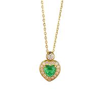 Gualiy 9K Gold Pendant Necklace for Women, Yellow Gold Heart with 1.5ct Lab Created Emerald and Moissanite Pendant Necklace