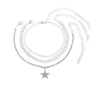 Gualiy Ankle Bracelet Silver, 3 Layer Chain Star with Cubic Zirconia Foot Chain Jewelry 20+10cm