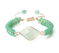 Gualiy Bead Bracelet for Women and Men, 4MM Green Stone Bracelet with Rhombus Charm Adjustable 17-28CM