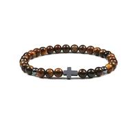 Gualiy Bead Bracelets for Men and Women, 6MM Tiger's Eye Bracelet with Cross