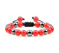 Gualiy Beaded Bracelet for Women and Men, 8MM Hematite Red Stone Bracelet Adjustable 17-30CM