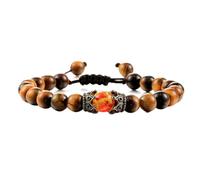 Gualiy Beaded Bracelet for Women and Men, 8MM Tiger's Eye Bracelet with Crown Adjustable 17-30CM