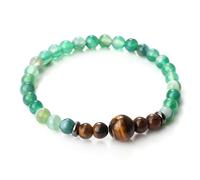 Gualiy Beaded Bracelets, 6MM Agate Bracelet with 10MM Tiger's Eye Stone for Women Men Elastic 19CM