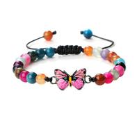 Gualiy Beaded Bracelets for Men and Women, 6MM Colorful Stone Bracelet with Butterfly Adjustable 17-28CM