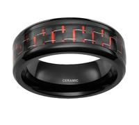 Gualiy Black Ceramic Rings for Men, 8MM Black Ring Red Carbon Fiber Wedding Ring and Band Size Y 1/2