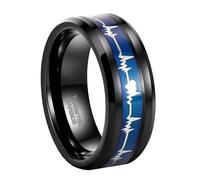 Gualiy Black Tungsten Rings, 6/8MM ECG Heartbeat Engagement Band Men Size L 1/2-Z