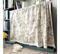 Gualiy Blackout Curtains, Short Kitchen Curtain Peony Print Lace Trim, Grey Black Beige, W 28" x L 24", 1 Panel