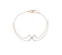 Gualiy Charm Bracelet Rose Gold 14K Real Double Layer with Clover 0.38ct Diamond Chain Bracelets for Women 19+3CM