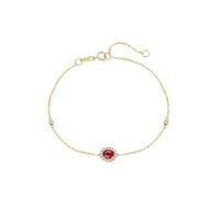 Gualiy Charm Bracelets in Yellow Gold, 18K Bracelet with Oval 0.3ct Ruby and Diamond Bracelets Women Jewelry 19+3CM