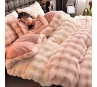 Gualiy Duvet Cover Set 4 Piece, Velvet Furry Solid Color Double-sided Super King Bedding Set, Includes 1 Duvet Cover 200x230cm with Zipper Closure & 2 Pillow Cases, 1 Fitted Sheet, Pink