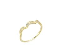 Gualiy Engagement Ring for Women 18K Yellow Gold, Stackable Rings Moon with Diamond Anniversary Wedding Ring Size W 1/2