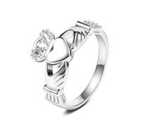 Gualiy Engagement Ring in Sterling Silver, Silver Claddagh Ring Heart Crown Wedding Bands Anniversary for Women Size N 1/2