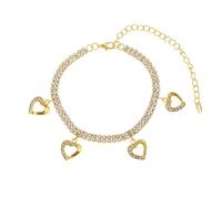 Gualiy Gold Ankle Bracelet for Women, Cubic Zirconia Tennis Chain with with Heart Beach Anklets 21.5+10cm