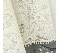 Gualiy Half Window Curtains, Kitchen Curtain Under The Sink Lace Flower Embroidery with Tassels, White, W 59" x L 67", 1 Panel