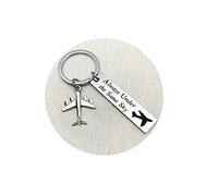Gualiy Inspirational Keychains for Mens and Womens, Stainless Steel Key Ring Key Chain, Silver Plane with Tag Engraved Always Under The Same Sky Keychain, 45x10mm