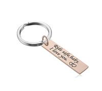 Gualiy Inspirational Keychains for Mens and Womens, Surgical Steel Key Ring Key Chain, Rose Gold Long Plate Engraved Ride Safe, Baby I Love You Keychain, RGold