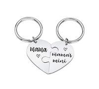 Gualiy Inspirational Keychains for Mens and Womens, Surgical Steel Key Ring Key Chain, Silver A Pair Puzzle Heart Engraved Mama and Mama's Mini Keychain, Silver