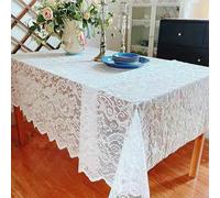 Gualiy Kitchen Table Clothes Square, Tablecloth 140 x 100cm Lace Floral Embroidery Kitchen Tablecloths for Square Tables, White