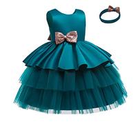 Gualiy Little Girls Dresses Princess, Girl Ball Gown Kids 9-10 Years Teal Puffy Dress with Bow and Tulle Sleeveless Dress