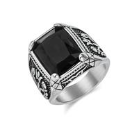 Gualiy Men Stainless Steel Rings, 18MM Vintage Tulip Pattern Ring with Colorful Stone Men's Punk Retro Ring Size N 1/2-X 1/2