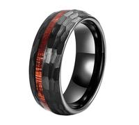 Gualiy Men's Tungsten Carbide Ring, 8MM Black Ring Hammered Pattern Wood Inlay Wedding Band Men Comfort Fit Size P 1/2
