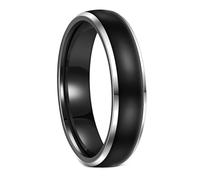 Gualiy Men's Tungsten Wedding Ring, 6/8MM Black Ring Silver Polished Edge Promise Band Rings Size N 1/2-Z