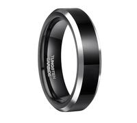 Gualiy Men's Tungsten Wedding Ring, 6/8MM Black Ring Silver Polished Edge Promise Band Rings Size N 1/2-Z