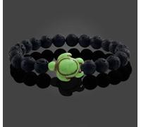Gualiy Natural Stone Bracelet, 8MM Lava Rock Bracelet with Turtle for Women Men Elastic 19CM