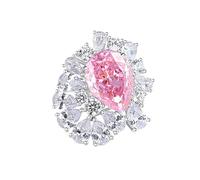 Gualiy Platinum Ring, Promise Flower Ring with 3ct Pear Shape Created Padparadscha Wedding Bands Engagement Rings for Women Size R 1/2