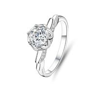 Gualiy Platinum Wedding Rings, Engagement Ring Angel Wing with 1ct Round Moissanite Promise Band Ring for Women Size J 1/2