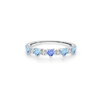 Gualiy Platinum Womens Rings, Promise Heart Ring with Created Sapphire and Topaz Rings Wedding Bands Size R 1/2