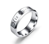 Gualiy Promise Ring Teen Girl, Silver Stainless Steel Ring 6MM His Queen Promise Ring for Women, Silver-His Queen Size T 1/2