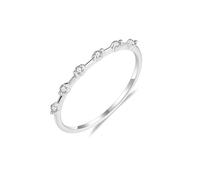 Gualiy Rings for Women White Gold 9K Stackable Simple Thin with Round Diamond 0.18ct Marriage Rings Size H 1/2
