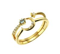 Gualiy Rings Wedding 18K Yellow Gold, Stackable 2 Ring Star Moon with Topaz Diamond Engagement Ring for Women Size W 1/2