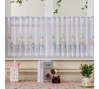 Gualiy Short Cafe Curtains, Small Sheer Curtain for Door Window Flower Patterns and Lace, White Yellow Blue Green, W 71" x L 20", 1 Panel