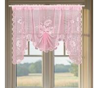Gualiy Short Sheer Curtains, Kitchen Tier Curtains Half Window Lace Flower Embroidery, Pink, W 71" x L 39", 1 Panel
