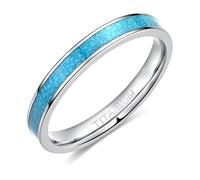 Gualiy Silver Titanium Engagement Rings for Men, 3MM Turquoise Inlay Womens Wedding Rings Comfort Fit Size P 1/2