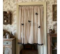 Gualiy Small Cafe Curtains, Semi Sheer Kitchen Curtain 1 Panels Lace Embroidery Butterfly with Tassels, Apricot Pink Black, W 47" x L 35"