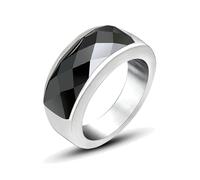 Gualiy Stainless Steel Rings for Men, Silver Engagement and Wedding Rings 7.8MM Ring with Black Stone Rings Size J 1/2