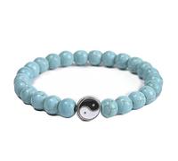 Gualiy Stone Bead Bracelets, 8mm Stone Bracelet with Yin Yang Stretch Bracelets for Men 21.5CM