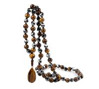 Gualiy Stone Bracelet for Women and Men, 6MM Tiger's Eye Bracelet with Teardrop Pendant