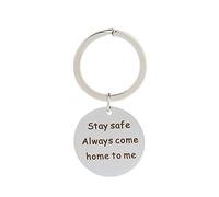 Gualiy Unisex Inspirational Keychains, Surgical Steel Key Ring Key Chain, Silver Round Engraved Stay Safe Always Come Home to me Keychain, Silver